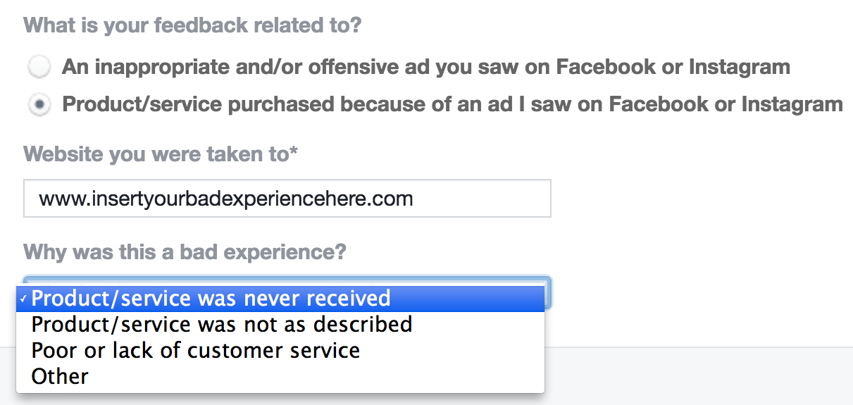 Facebook advertising complaint