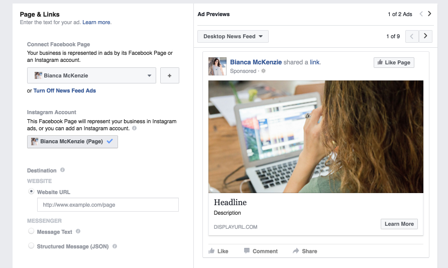 How to share a Facebook ad preview link