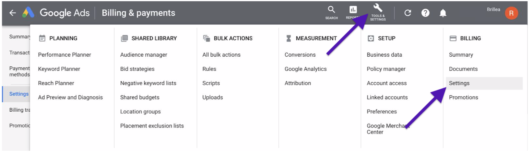 How to access your Google Ads payment instrument