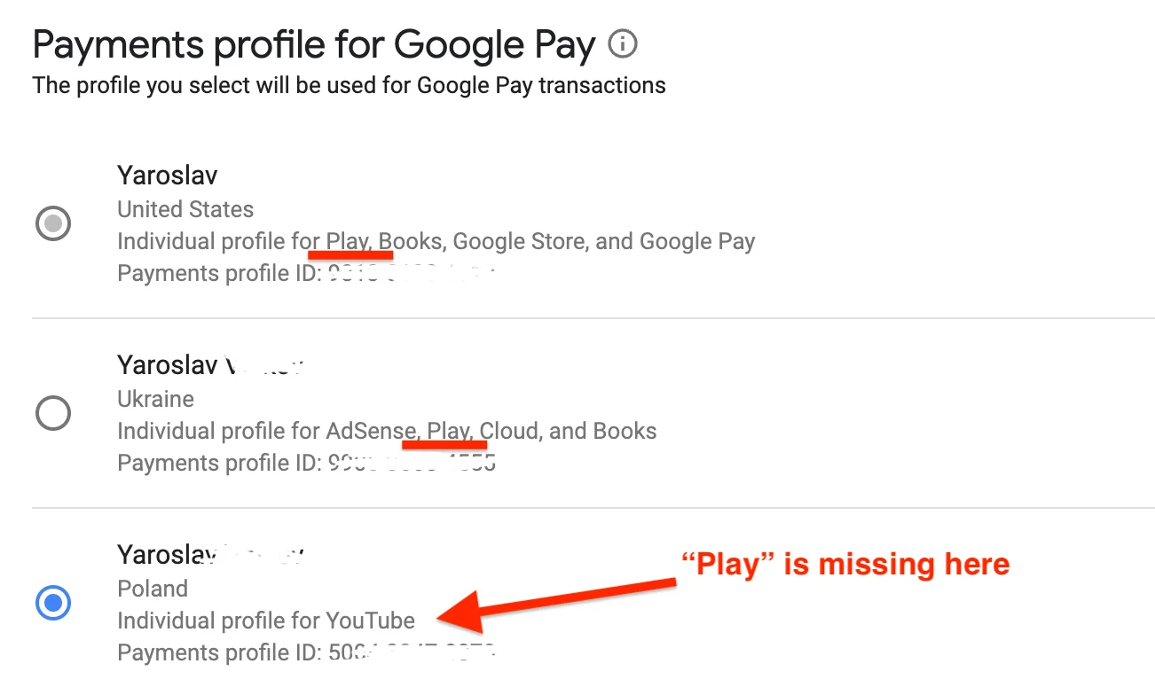 Where is payment profile in Google Pay