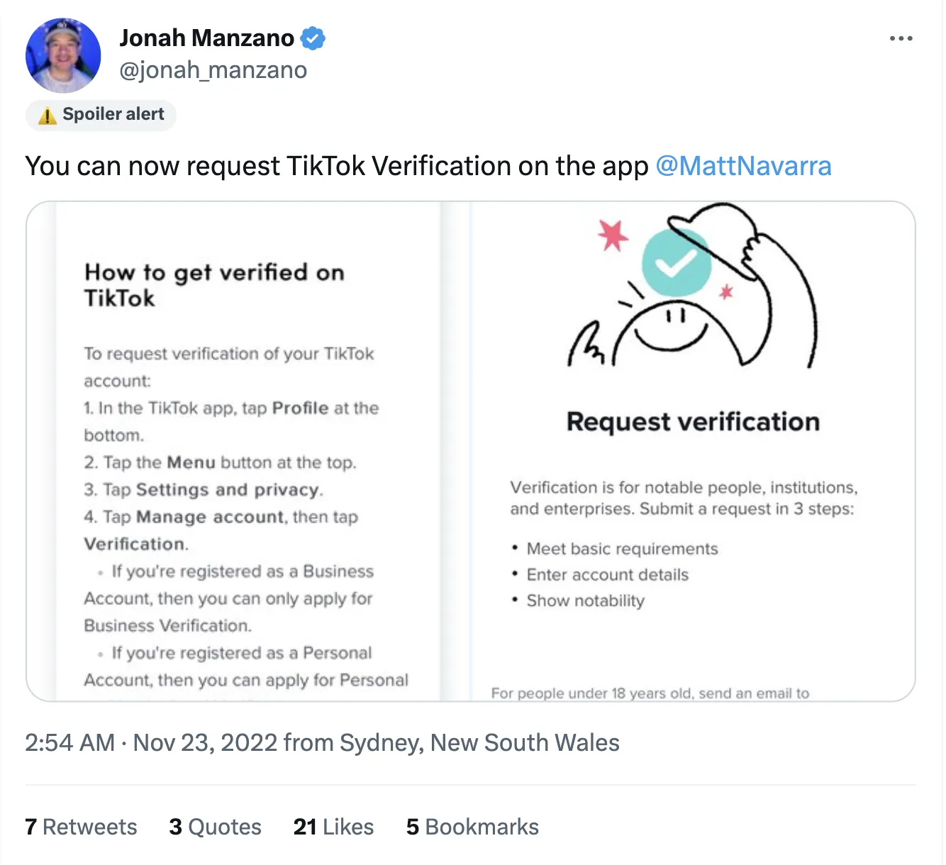 Signs to identify a verified TikTok account
