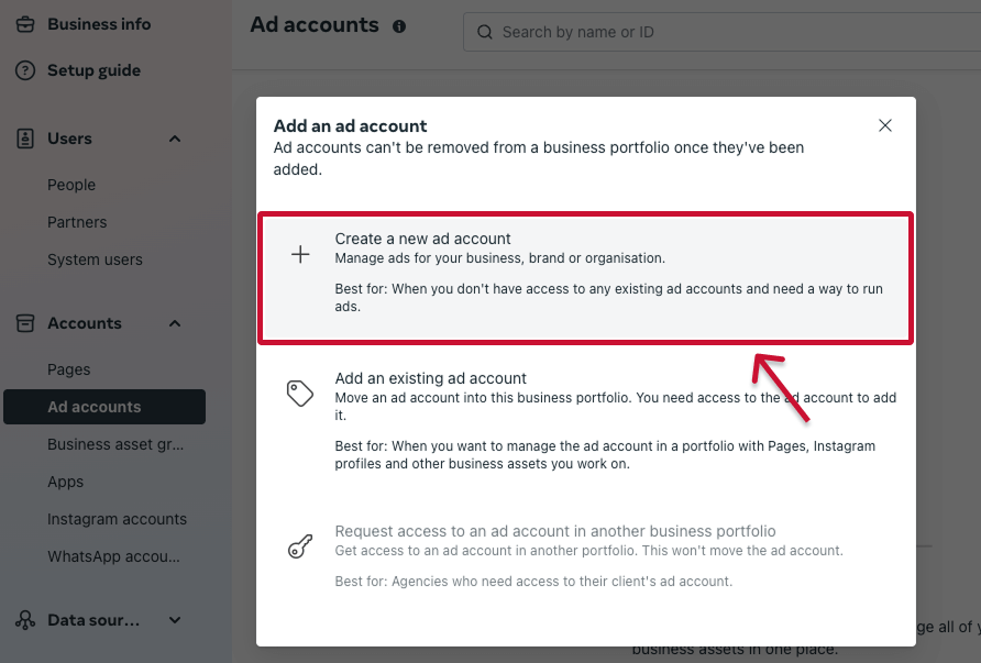 create ad account without Business Manager