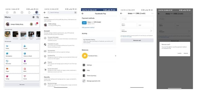 Payment methods accepted by Facebook Pay international