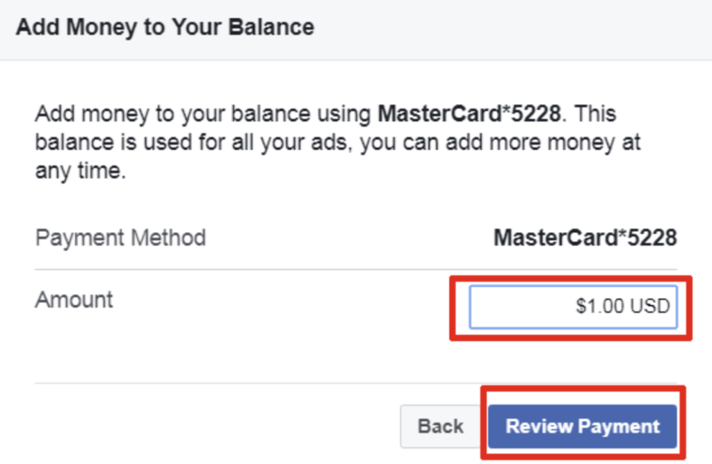 Creating a Prepaid Balance for onsite checkout Facebook