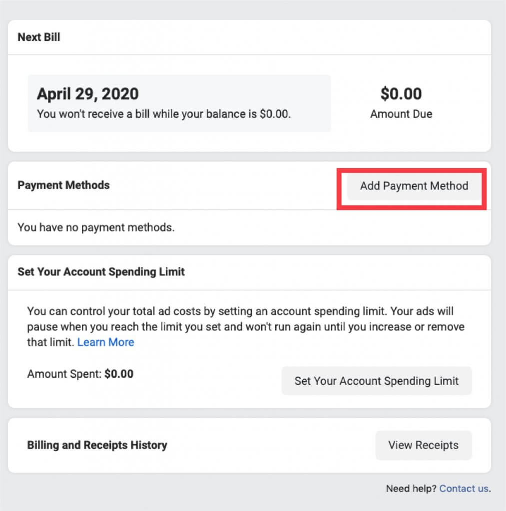 Instructions for manual payment ad account Facebook