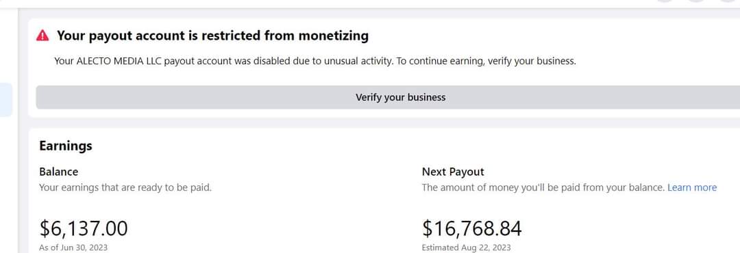 Reasons why a payment account was disabled on Facebook