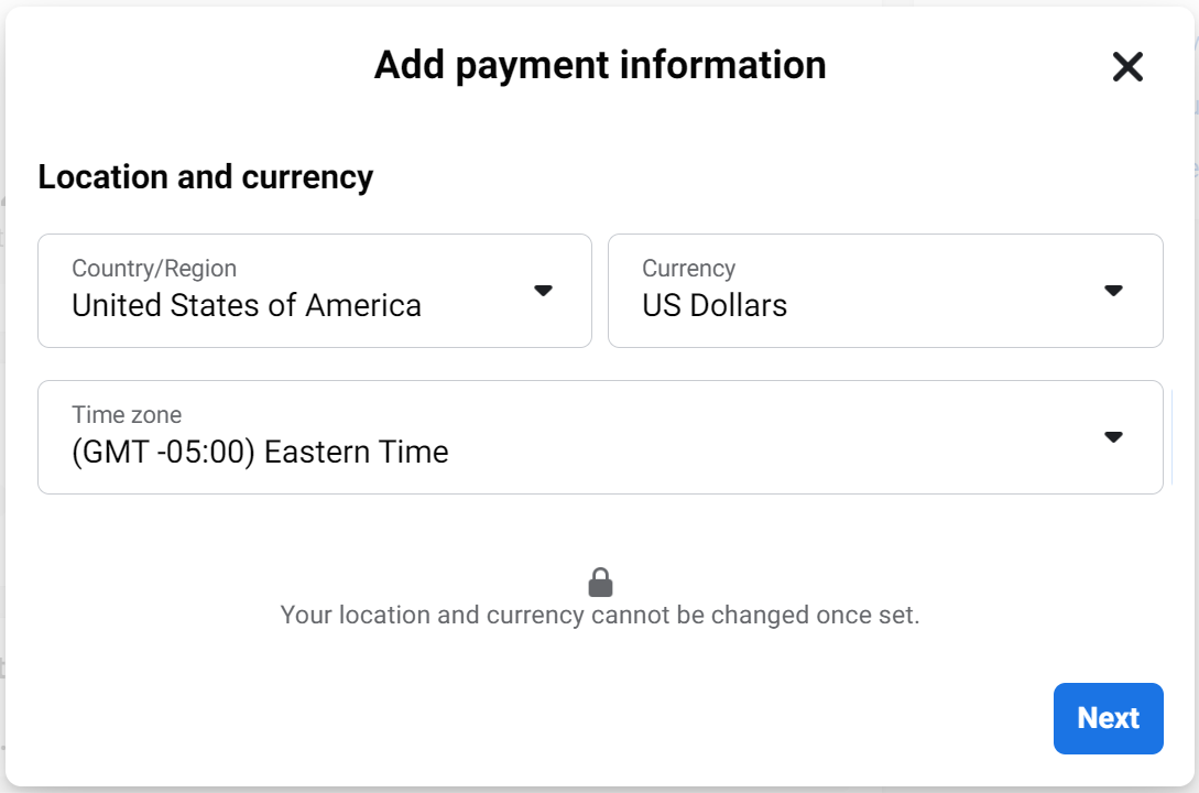 Summary of payment method not supported Facebook