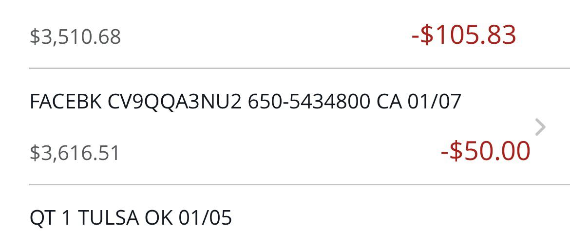 Unauthorized charges Facebook