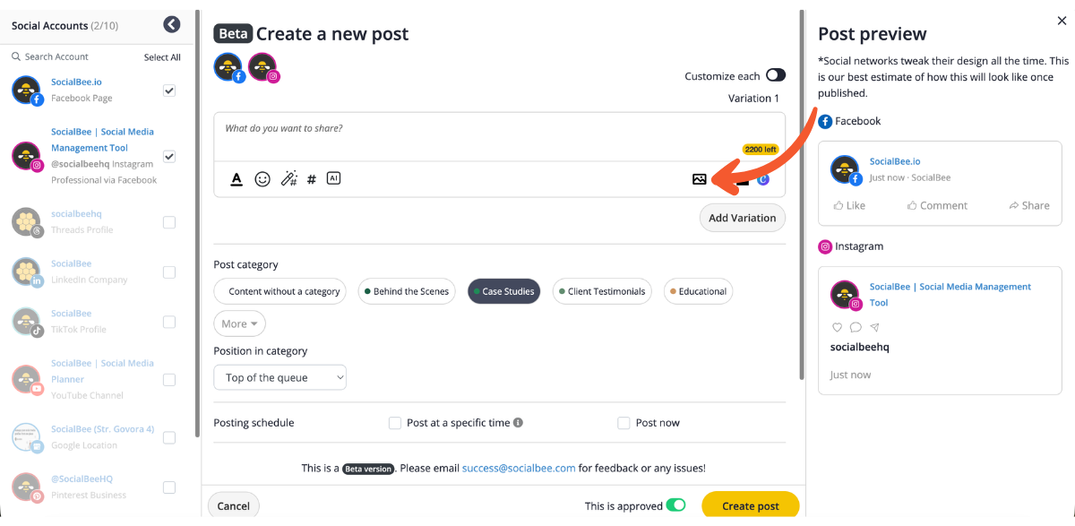 The feature of posting to Facebook and Instagram at the same time