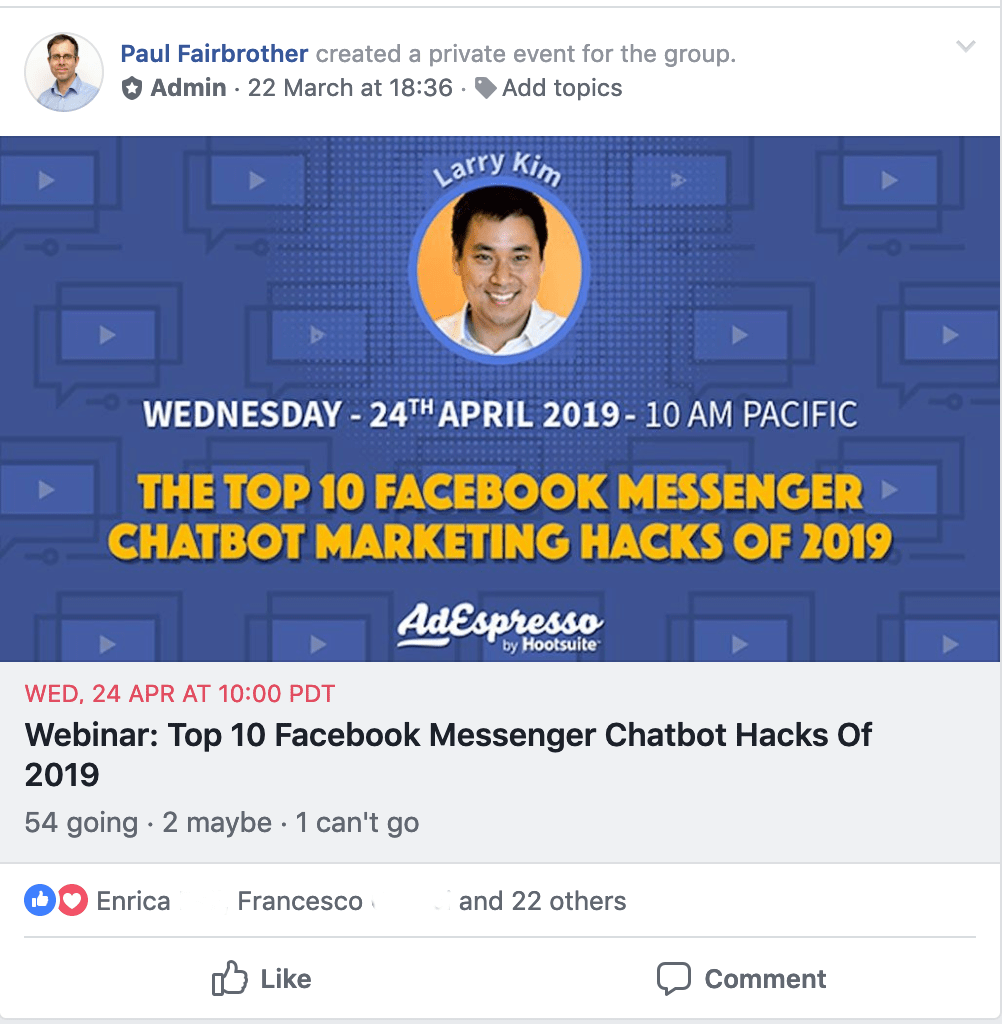 Facebook promotional event